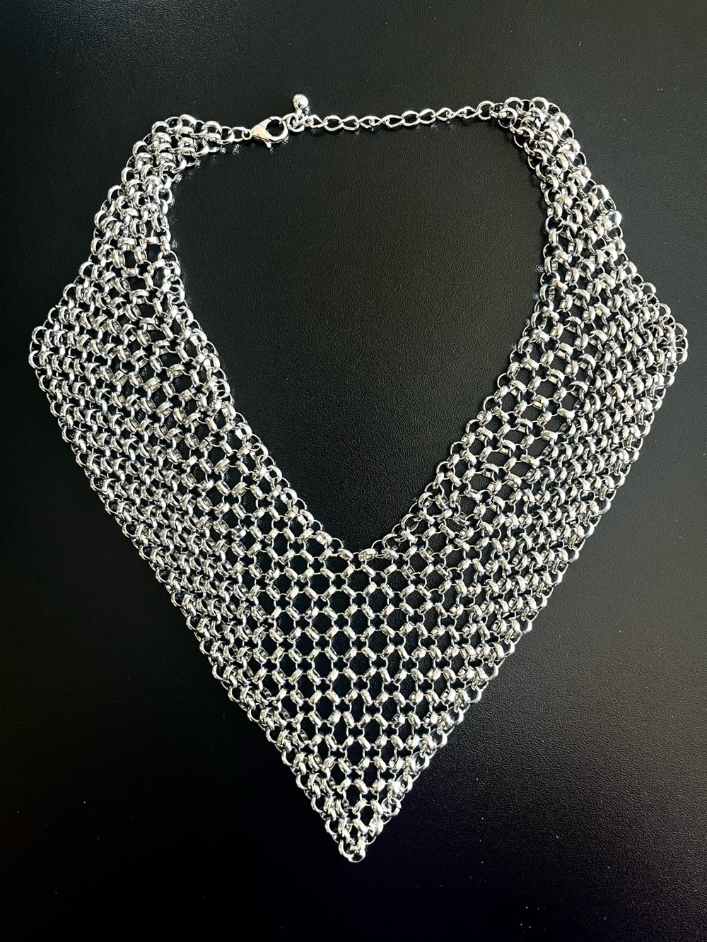 Silver Mesh Chainmail V-Point Choker Statement Necklace